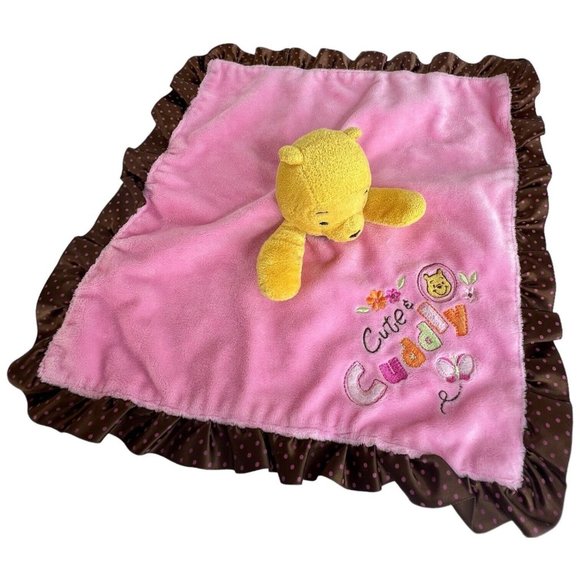 Disney Winnie the Pooh Lovey Bear Cute & Cuddly Pink Brown Security Blanket - Picture 5 of 8